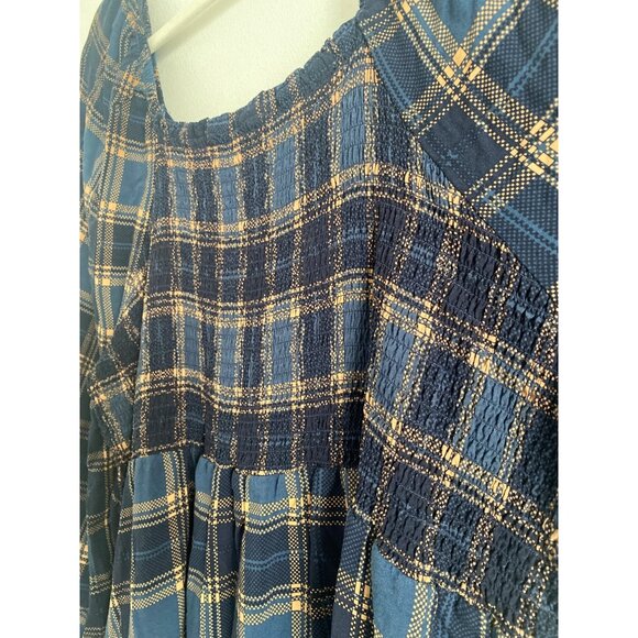 Terra & Sky Women’s Long Sleeve Blue Plaid Maxi Dress With Smocked Back Size 1X - Picture 7 of 7